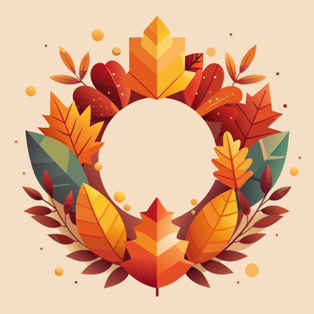 Fall Leaves Wreath Circular frame with colorful autumn leavesのイラスト素材