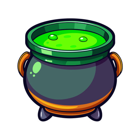 Cartoon cauldron filled with green potionのイラスト素材