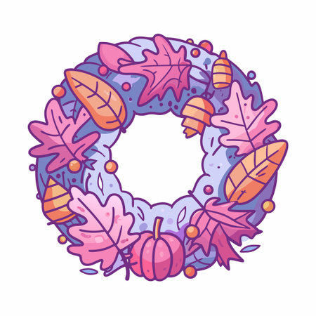 Autumn leaves circle with pumpkin, pink and orangeのイラスト素材