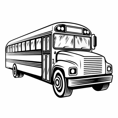 School bus Detailed black and white illustrationのイラスト素材