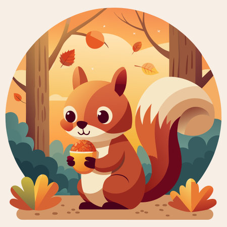 Squirrel holds nuts in autumn sceneryのイラスト素材