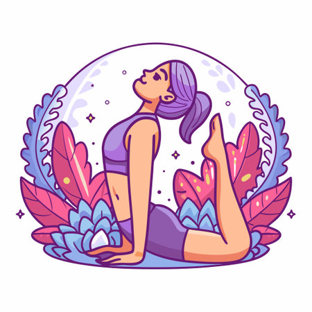 Yoga pose illustration with leafy backgroundのイラスト素材