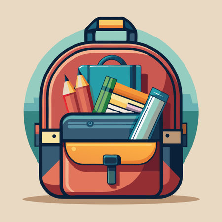 Backpack full of school supplies. Vector artのイラスト素材