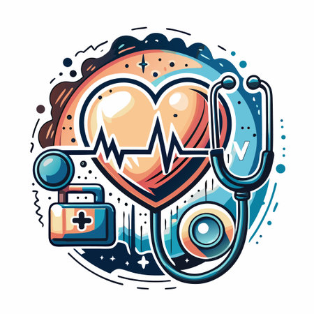 Medical icon heart, line, kit, and stethoscope illustrationのイラスト素材