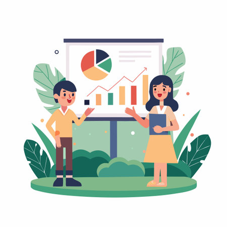 Presentation with charts. People presenting data outdoorsのイラスト素材