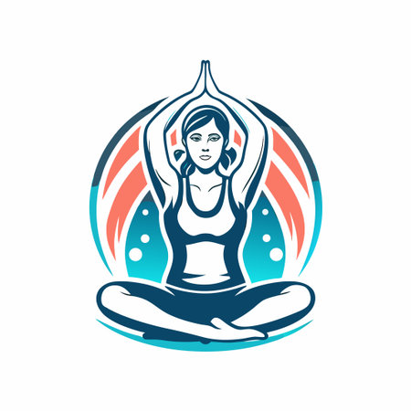 Woman meditates in lotus position, hands raised upのイラスト素材