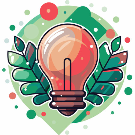 Idea Bulb with leaves, geometric shapesのイラスト素材