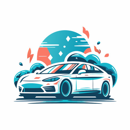 Sleek white car graphic artのイラスト素材