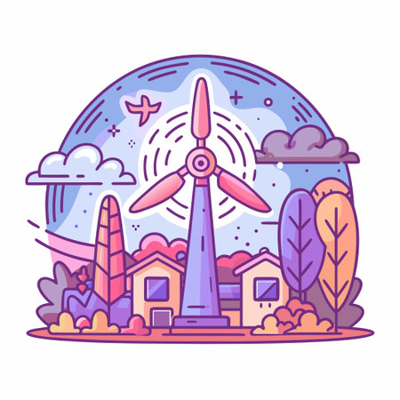 Wind turbine generating clean energy in a townのイラスト素材