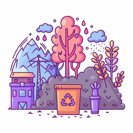 Nature scene with recycle bin. Clean, eco-friendly environmentのイラスト素材