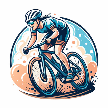 Cyclist on road, helmet, blue gearのイラスト素材