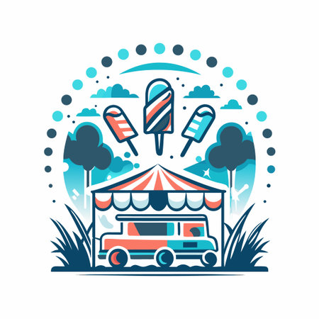 Popsicle truck Treats under the summer sunのイラスト素材