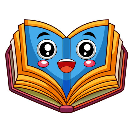 Cartoon book with wide eyes, open face, and smileのイラスト素材