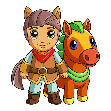 Cartoon character, horse ears, next to toy horseのイラスト素材