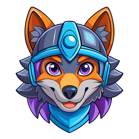 Cartoon wolf head with a helmet, vibrant colors, and friendly expressionのイラスト素材