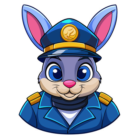 Cute rabbit policeman illustration with a hat and uniform, against whiteのイラスト素材