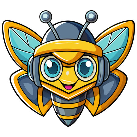 Cute cartoon bee wearing headphones