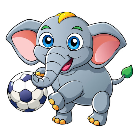 Cartoon elephant playing soccer with a ball. Happy and playful. Cute vectorのイラスト素材