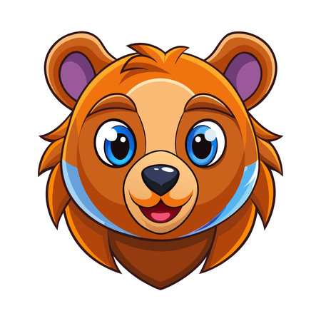 Cute, stylized bear face illustration with large eyes, cartoon character on whiteのイラスト素材