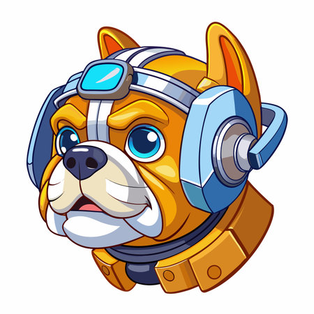 Cartoon dog head with futuristic headphones and neck gearのイラスト素材