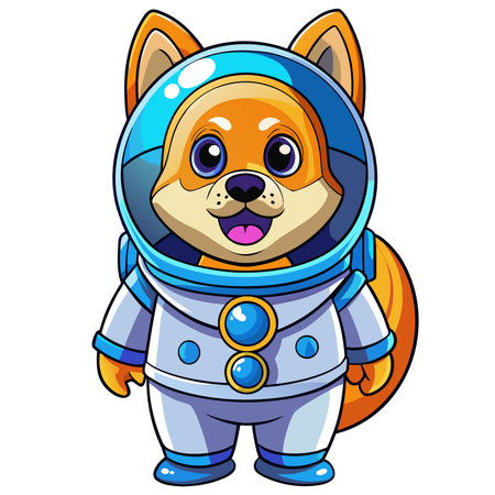 Cute dog cartoon astronaut in white spacesuit with big eyes, purple tongueのイラスト素材