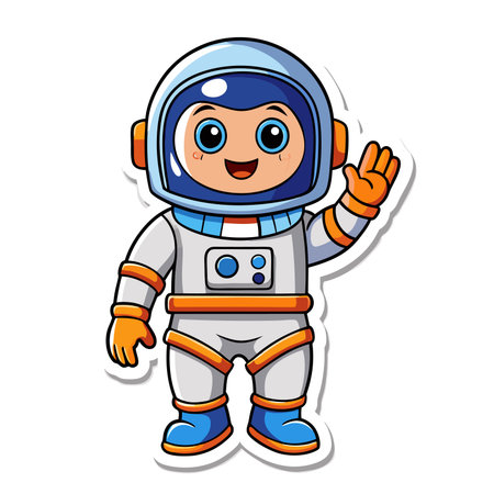 Cartoon astronaut with helmet, gloves, and boots waving, isolated on a white backgroundのイラスト素材