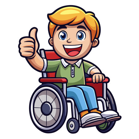 Cheerful cartoon boy in wheelchair giving thumbs upのイラスト素材