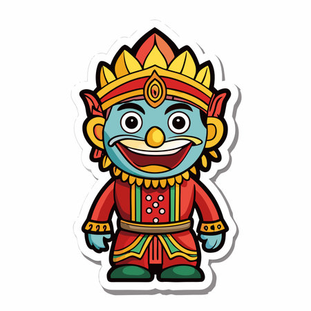 Cartoon character with ornate costume, headpiece, and blue skinのイラスト素材
