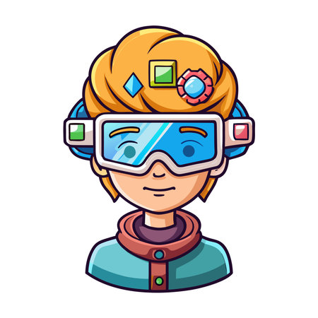 Cartoon person with VR goggles, geometric shapes in hairのイラスト素材