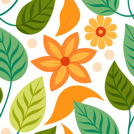Floral pattern with stylized leaves and flowers on white backgroundのイラスト素材