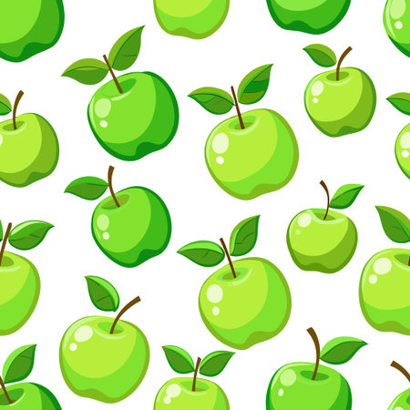 Green apple pattern. Repeating, fresh, fruit design. White backgroundのイラスト素材
