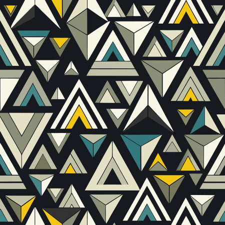 Triangle geometric pattern with gray, teal, yellow, and white shapes on dark background