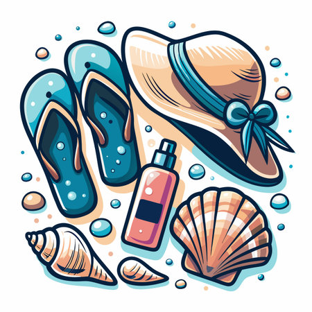 Colorful summer beach accessoriesのイラスト素材