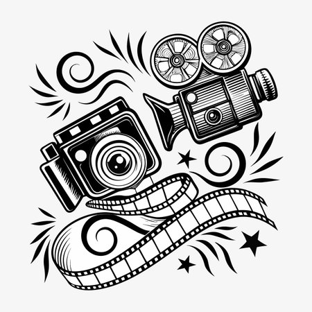 Vintage film camera and projector designのイラスト素材