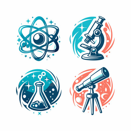 Science icons atom, microscope, flask, telescope (1)のイラスト素材