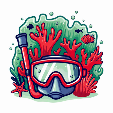 Diving mask, snorkel and marine life illustrationのイラスト素材