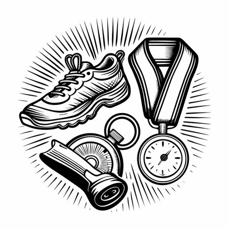 Running awards, shoes, and compassのイラスト素材