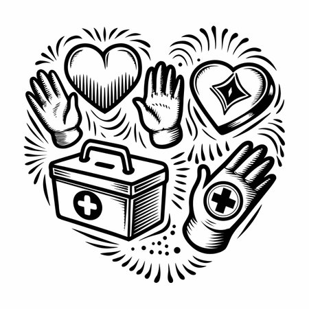 Heart-shaped graphic with medical imageryのイラスト素材