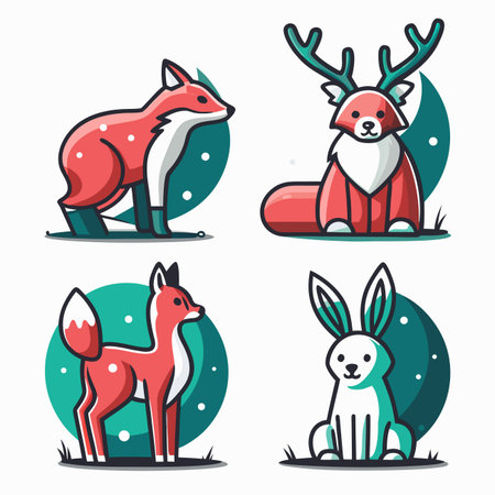 Cute cartoon animals, fox, reindeer, red panda, and rabbitのイラスト素材