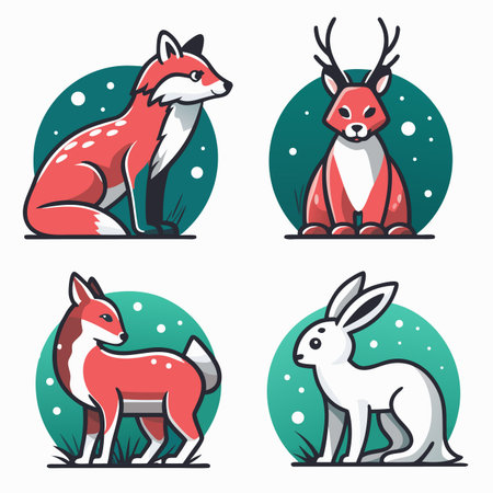 Cartoon forest animals in circles