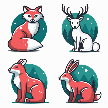 Four cartoon animals fox, deer, fox, rabbitのイラスト素材