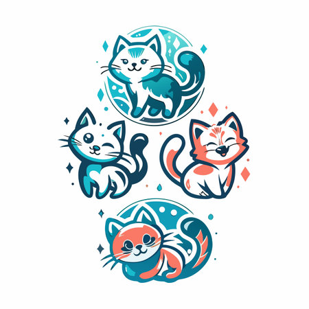 Cats Cartoon animals, various colors, playful, happyのイラスト素材