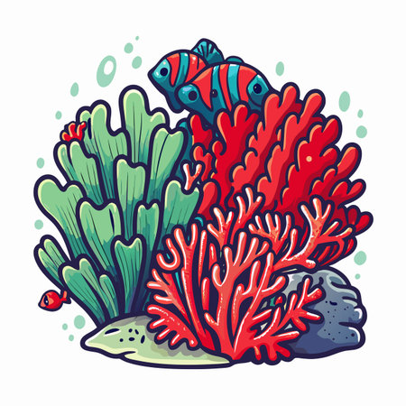 Cartoon illustration of colorful reef &amp; marine lifeのイラスト素材