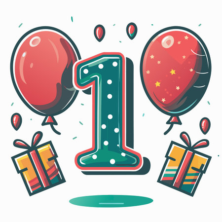 First birthday celebration with balloons and giftsのイラスト素材