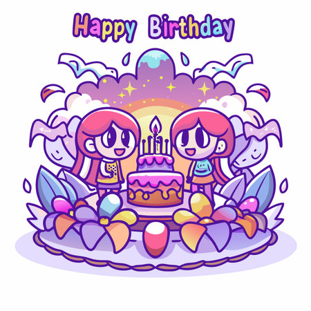 Birthday Card with Cute Charactersのイラスト素材