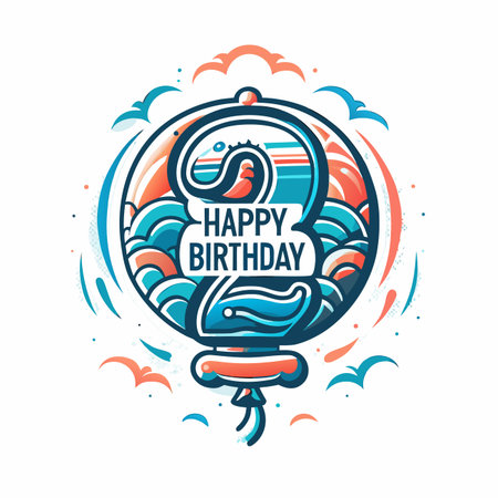 Birthday illustration with wavy, abstract shapesのイラスト素材