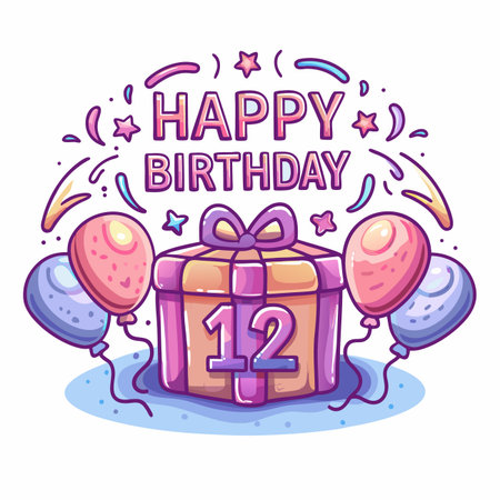 Birthday gift with balloonsのイラスト素材