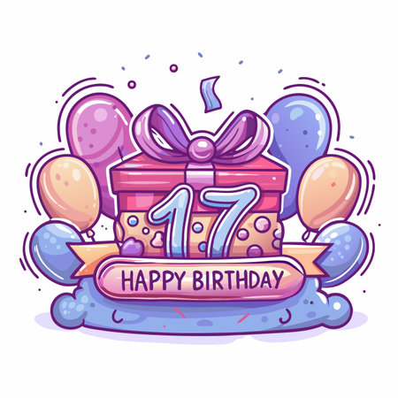Birthday Gift, balloons, and &quot;Happy Birthday&quot; messageのイラスト素材