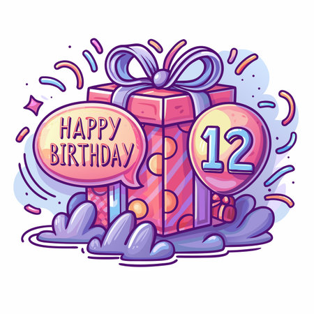 Birthday gift with the number 12 and confetti illustrationのイラスト素材
