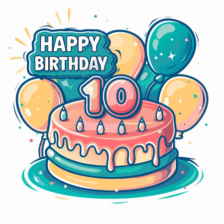 Happy 10th Birthday Cakeのイラスト素材